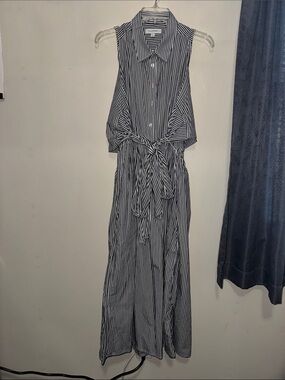 Banana Republic Blue and White Striped Midi Shirt Dress
